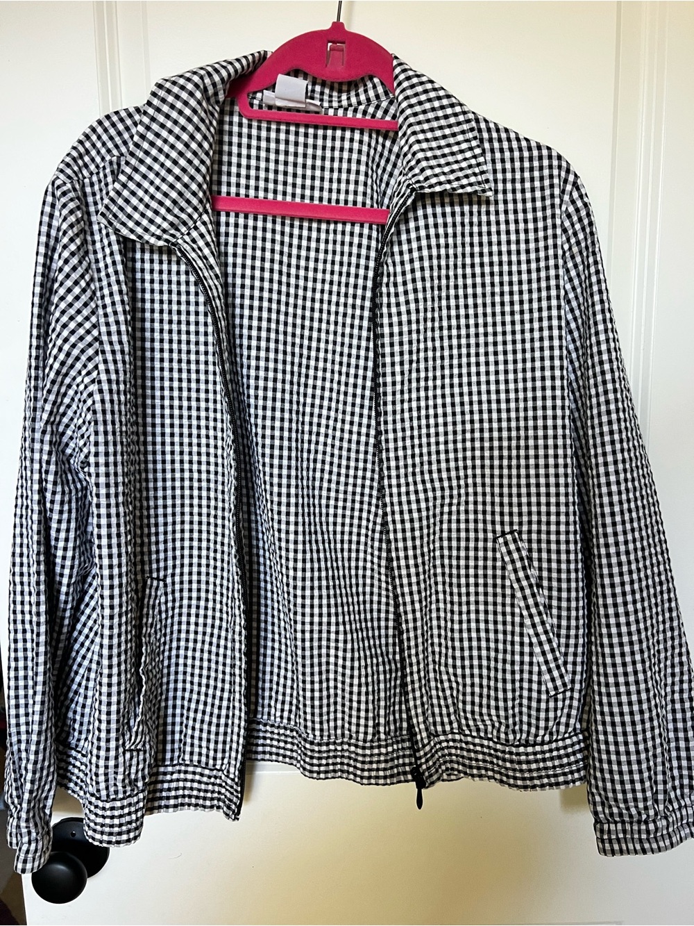 Women's Black & White Gingham Bomber Jacket
